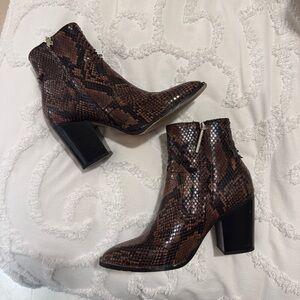 Zara Woman Brown Snake Patterned Ankle Boots, Size EU 38